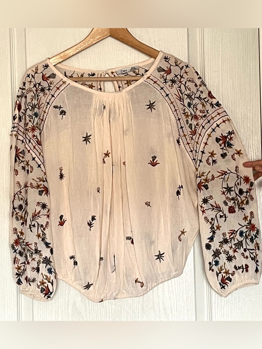 DEX Embroidered Boho Peasant Blouse Cream Floral Size M Prairie Fairycore 70’s - Picture 2 of 16